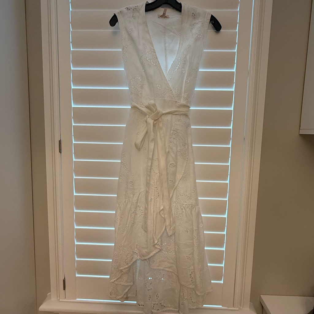 Rebecca Taylor Cream Plunge Neck Sleeveless Midi Dress